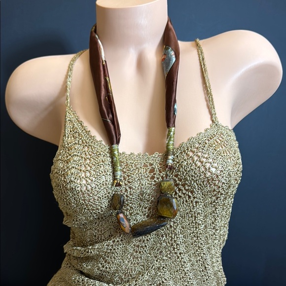 VINTAGE “Jacqueline Rose” Silk Scarf Necklace - Picture 1 of 5